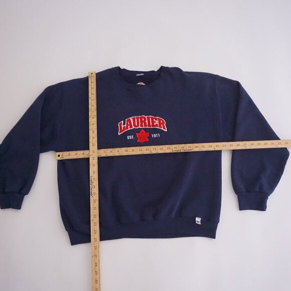 VTG '90S Russell Athletic Navy Red Laurier University Cotton Crewneck Sweater M - Picture 3 of 10